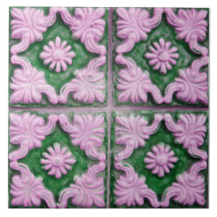Carreau Repro Portugais Faux Relief Vert Carrelage Floral