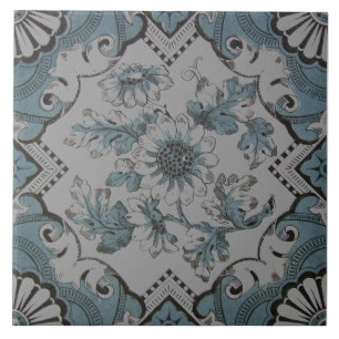 Carreau Repro Victorian Aqua Blue Floral Transware