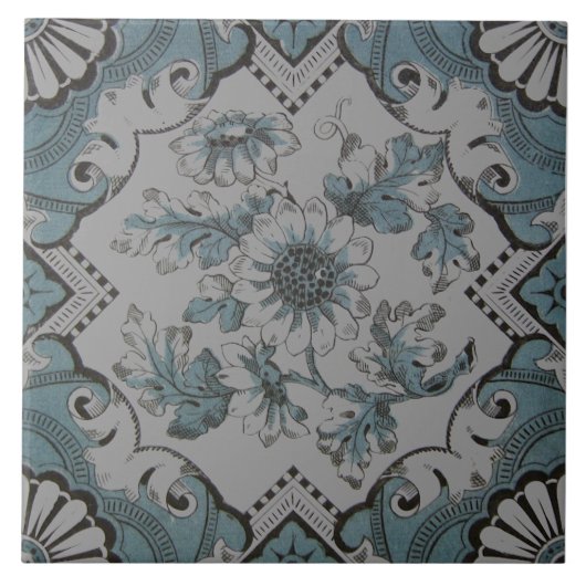Carreau Repro Victorian Aqua Blue Floral Transware (Devant)
