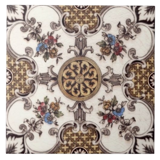 Carreau Repro Victorian English Quatrefoil Floral Transfer (Devant)