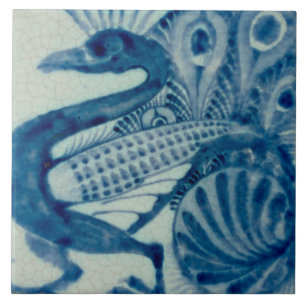 Carreau Repro Vintage Bleu paon Oiseau De Morgan tuiles