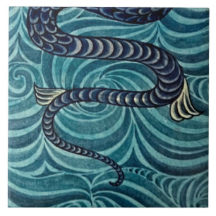 Carreau Repro Vintage Blue Seahorse De Morgan