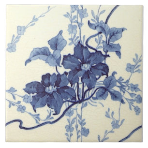 Carreau Reproduction 1898 Design Minton Bleu Blanc Floral