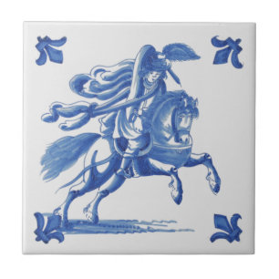Carreau Reproduction d'antiquités Blue Delft Tile Horsema