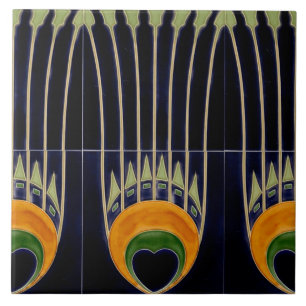 Carreau Reproduction Fleurs Art Nouveau Jugendstil Noir Vi