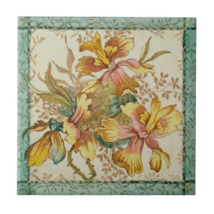 Carreau Reproduction florale couleur main victorienne past