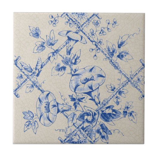 Carreau Reproduction victorienne des Trellis floraux bleus (Devant)