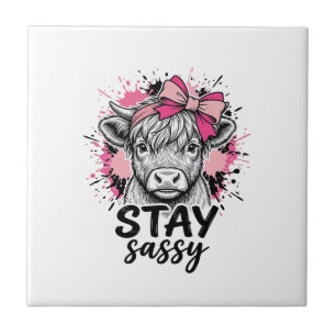 Carreau Restez Sassy Vache Highland Rose Gravure Vintage S