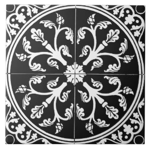 Carreau Résumé botanique noir et blanc abstrait cercle vin