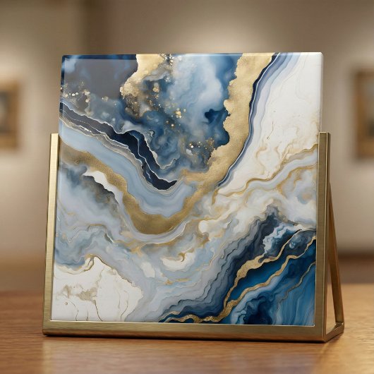 Carreau Résumé en marbre abstrait de géode d'agate bleue e