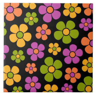 Carreau Reto 1960s Style Moyenne Moyenne Motif Floral