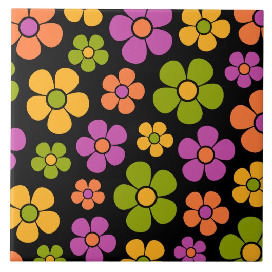 Carreau Reto 1960s Style Moyenne Moyenne Motif Floral (Devant)