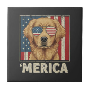 Carreau Retriever doré vintage drapeau 'Merica