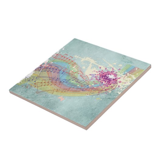 Carreau Retro Arc en ciel et notes musicales sur une textu (Côté)