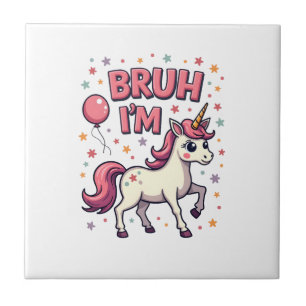 Carreau Rétro Bruh J'ai 8 Ans Fête D'anniversaire Licorne