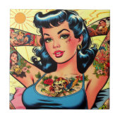 Carreau Retro Comics Tattoo Girl (Devant)