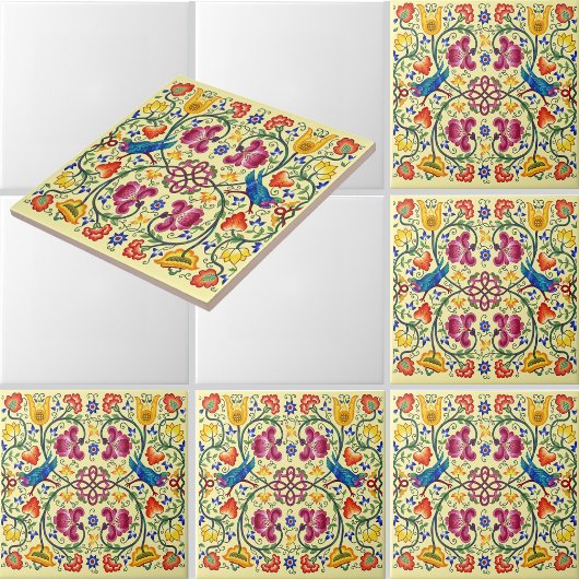 Carreau Retro Country Chickens In Flower Garden Pattern