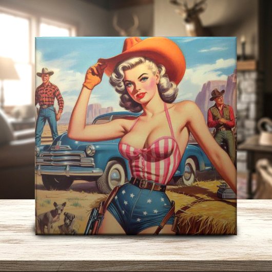 Carreau Retro Cowgirl Pin Up