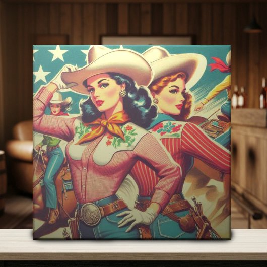 Carreau Retro Cowgirls Pin-ups
