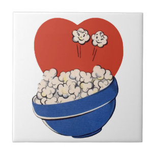 Carreau Retro Cute Humour, Bowl of Popcorn pour les films!