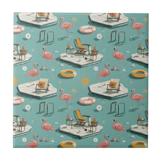 Carreau Retro Flamingo Poolside Summer Pattern (1) (Devant)