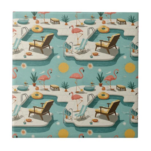 Carreau Retro Flamingo Poolside Summer Pattern (2) (Devant)