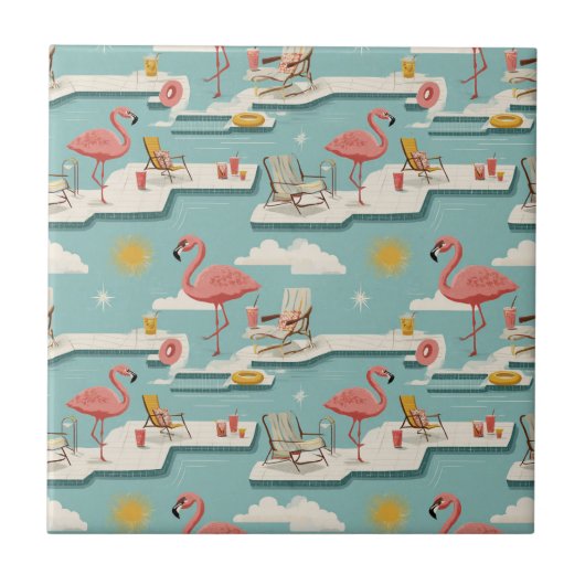 Carreau Retro Flamingo Poolside Summer Pattern (6) (Devant)