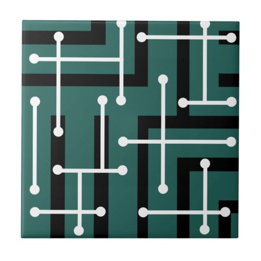 Carreau Retro Geometric Art Maze Teal (Devant)