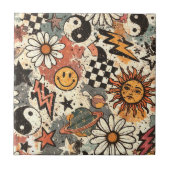 Carreau Retro Groovy Smiley Sun Daisy Psychedelic Pattern (Devant)