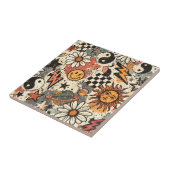 Carreau Retro Groovy Smiley Sun Daisy Psychedelic Pattern (Côté)