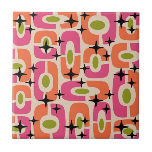 Carreau Retro Mid-Century moderne Cosmique Abstrait Motif (Devant)