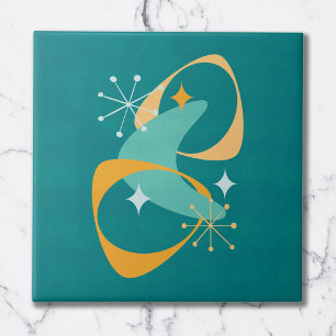 Carreau Rétro Milieu de Siècle Espace Atomique 20 Turquois