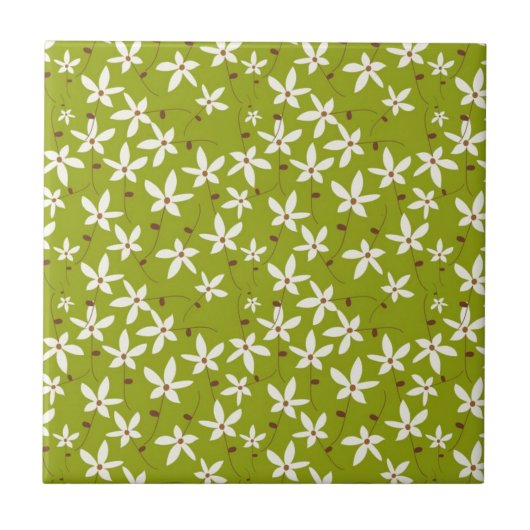 Carreau Rétro motif floral de vert olive (Devant)