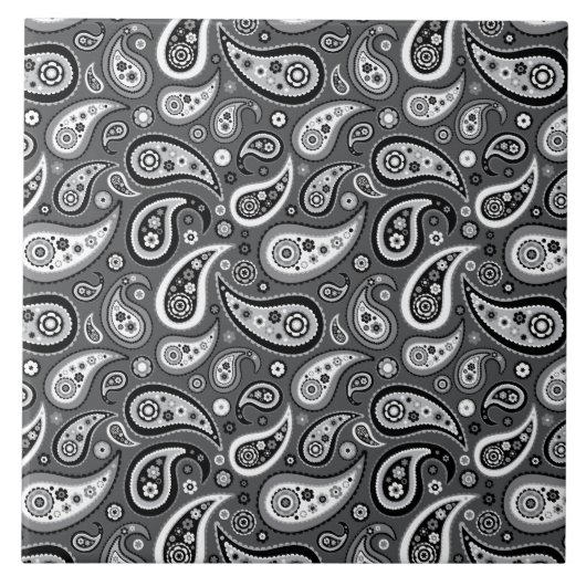 Carreau Rétro motif noir et gris de Paisley (Devant)