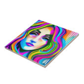 Carreau Retro Portrait d'une femme avec les cheveux arc-en (Côté)