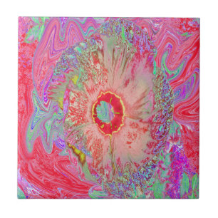 Carreau Rétro Psychédélique Corail Arc-en-Ciel Hibiscus
