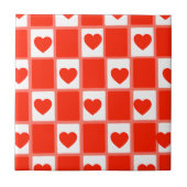 Carreau Retro Red Heart Checkerboard Pattern (Devant)