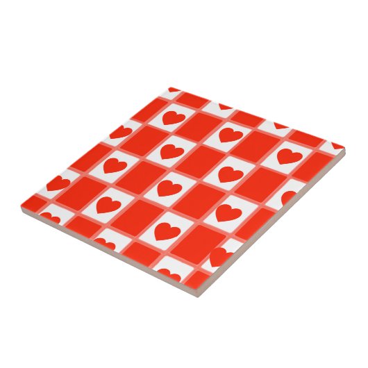 Carreau Retro Red Heart Checkerboard Pattern (Côté)