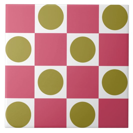 Carreau Rétro Rose et Olive Vérification de Cercle (Devant)