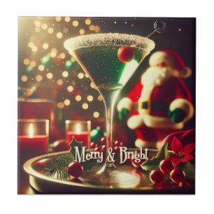 Carreau Retro Santa Noël Martini verte des années 50