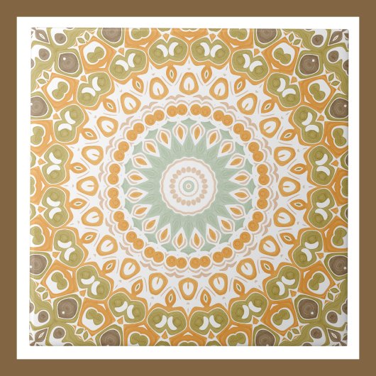 Carreau Retro Sunrise Mandala en Orange, Vert et Brown