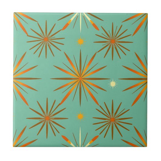 Carreau Retro Teal Orange Starburst Pattern (Devant)