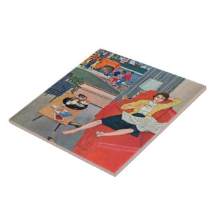 Carreau retro vintage dame repos