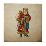 Carreau Rétro Vintage Jolly Santa Claus de Christmas<br><div class="desc">Carrelage en céramique avec un Père Noël vintage du Vieux Monde. Père Noël classique du vieux monde, portant son fameux manteau rouge et portant un sac plein de jouets. Cette Père Noël à l'ancienne, mince et munie d'un bâton de marche pour voyager à travers le pays et offrir des jouets...</div>
