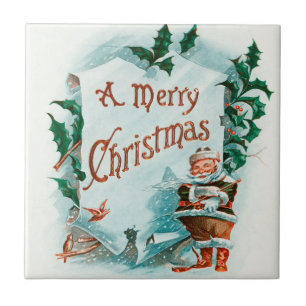 Carreau Retro Vintage Noël Cool Père Noël Salutation