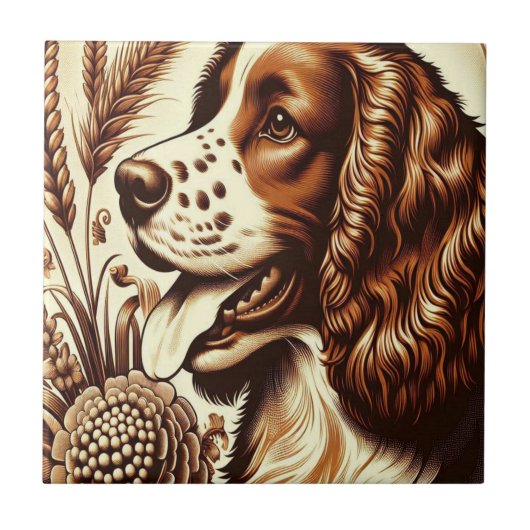 Carreau Retro Welsh Springer espagnol Brown Art blanc (Devant)