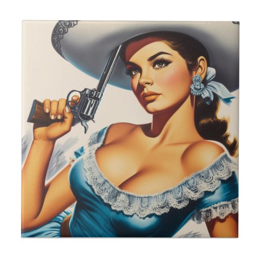 Carreau Retro Wild West Pin-up (Devant)