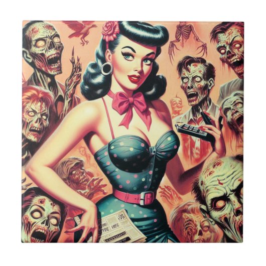 Carreau Retro Zombies Pin-up (Devant)
