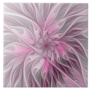 Carreau Rêve de fleur rose fractal, Motif d'Imaginaire flo