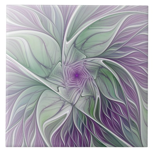 Carreau Rêve de fleurs, Abstrait violet vert Fractal Art (Devant)